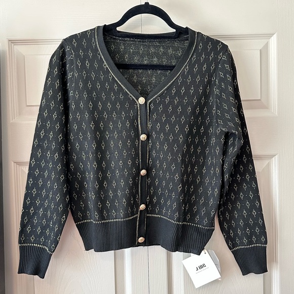 J.ING Sweaters - NWT J.ING Black/Gold Button-Up Cardigan Size M